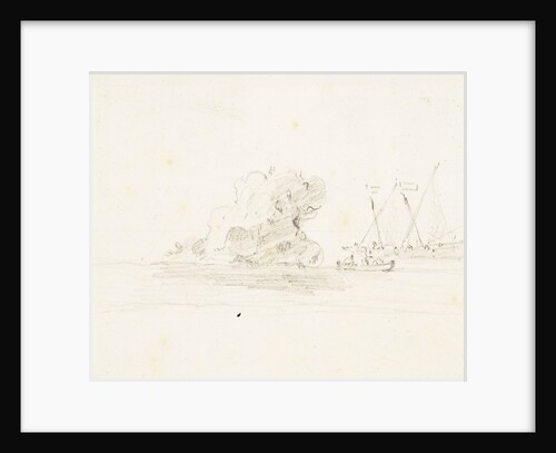 A rock with a galley near it by Willem van de Velde the Elder