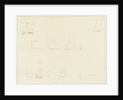 The 'Dreadnought', with barges and other vessels, possibly in the Thames at Greenwich by Edward William Cooke