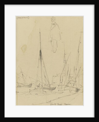Grand Quai, Havre with a sketch of a uniformed figure by Edward William Cooke