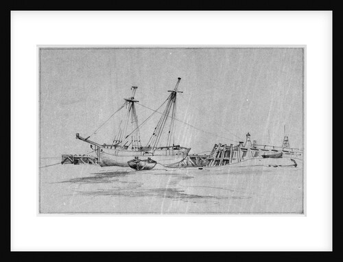 Yarmouth beach looking south with a beach yawl and other small boats drawn up by Edward William Cooke
