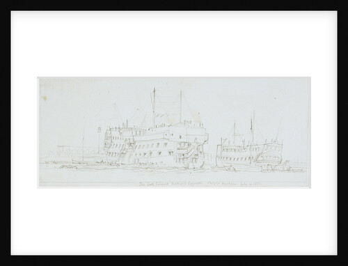 The York Convict Hulk in Portsmouth Harbour with another hulk beyond by Edward William Cooke