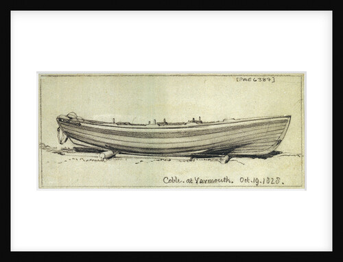 A coble hauled up on rollers on Yarmouth beach. Starboard side by Edward William Cooke