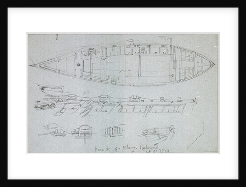 Constructional details of a wherry at Richmond with notes, with more wherry details on reverse. All studies for the shipping and craft plate by Edward William Cooke