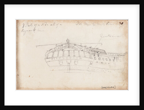 Sketch of the stern of 'Resolution' with notes by Thomas Luny