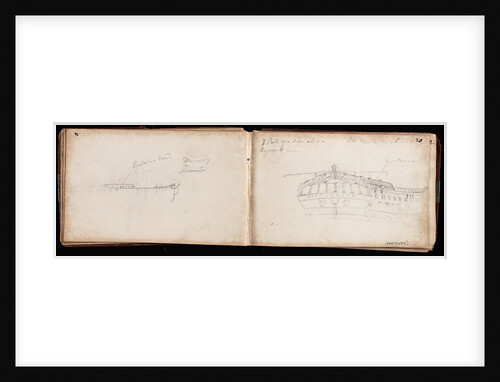 Sketch of the stern of 'Resolution' with notes by Thomas Luny