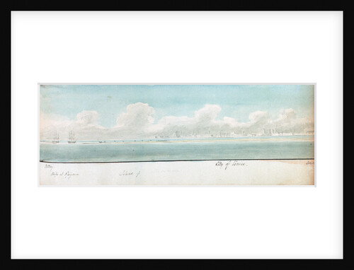 Two separate drawings of the city of Trieste and the city of Venice both from the sea by William Innes Pocock