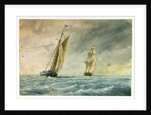 A pilot cutter, standing off, in the shipping lane with a full rigged ship astern by Harry Joseph Atkins