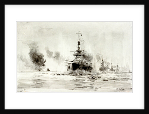 Study of the Battle of Jutland, 31st May 1916: HMS 'Lion' leading battle-cruisers past the wreck of 'Invincible', about 18.40 by William Lionel Wyllie