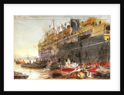 P&O liner coaling prior to embarkation, probably the 'Mongolia' (1922) by William Lionel Wyllie