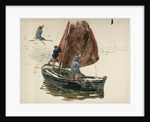 A man and a boy in a small sailing boat by William Lionel Wyllie