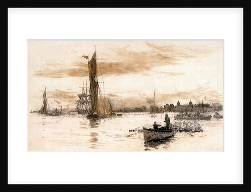 Greenwich with barges and other craft. by William Lionel Wyllie