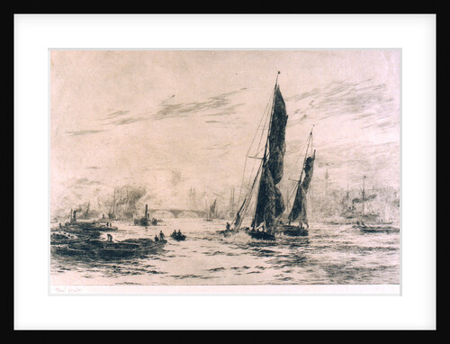Barge and other craft on the river. 2. Trial proof by William Lionel Wyllie