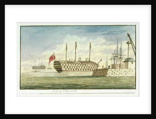 View of Portsmouth with a moored naval hulk by Edward Bamfylde Eagles