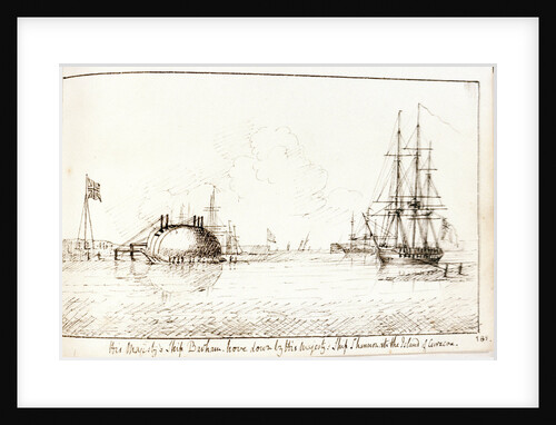 His Majesty's Ship Barham hove down by His Majesty's Ship Shannon at the Island of Curacoa by Lt Edward Bamfylde Eagles