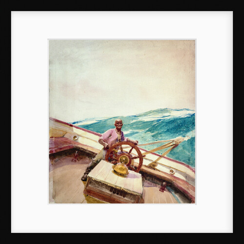 Negro at the wheel of a sailing vessel by John Fraser