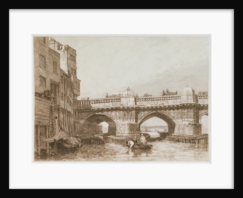 Old London Bridge, with river craft and warehouses by Edward William Cooke