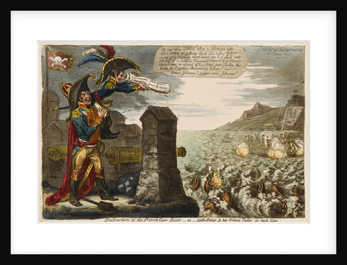 Destruction of the French Gun-Boats - or - Little Boney & his Friend Talley in high Glee by James Gillray