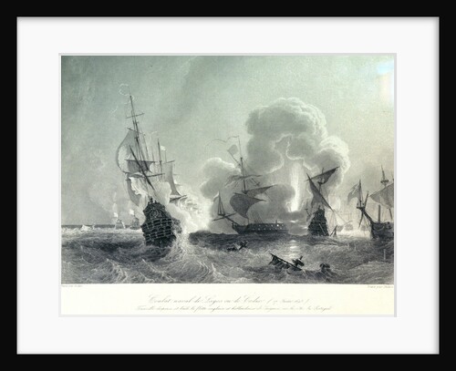 Combat naval de Lagos ou de Cadiz (27 June, 1693) Tourville disperse et brule la flotte anglaise et hollondaise d Smyrne, sur le cote du Portugal. by Jean Antoine Theodore Gudin