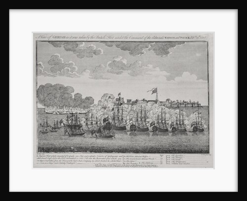A view of Geriah as it was taken by the British fleet under the command of the Admirals Watson and Pocock February 13th 1756 by M. Hore