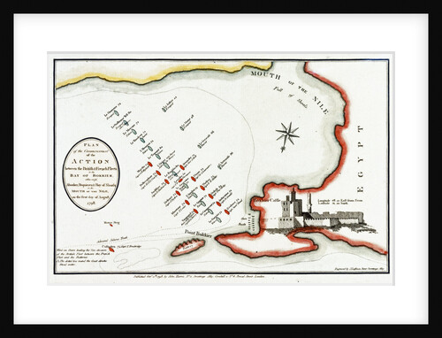 Plan of the commencement of the action between the British & French fleets in the Bay of Bokkier, otherwise Abouker, Bequieres & Bay of Shoals, in the Mouth of the Nile, 1 August 1798 by J. Luffman