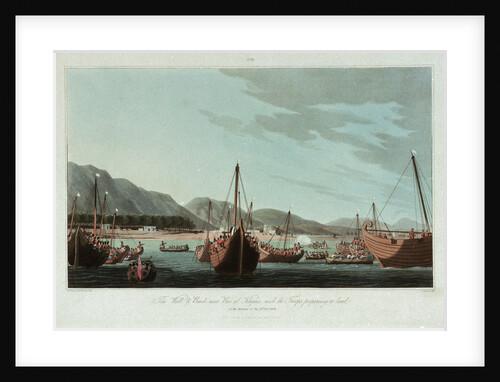 No. 6 'The wall and beach, near Rus ul Khyma, with troops preparing to land, 13 November 1809' by R. Temple