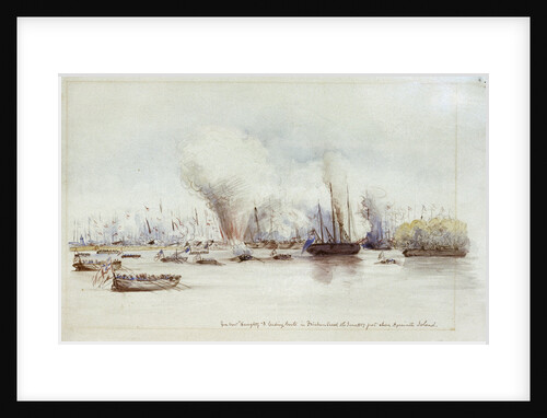Gun boat Haughty & leading boats in Fatcham Creek 1st June 1857 just above Hyacinth Island by unknown