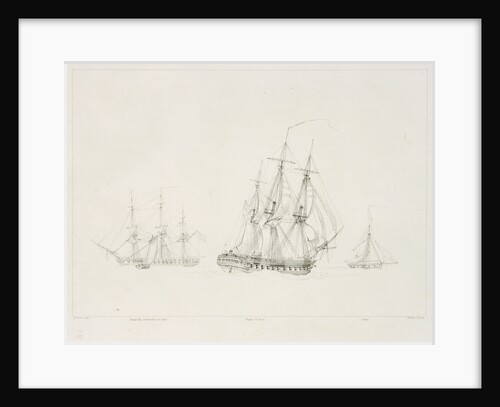 A 60-gun frigate of new construction, with a 38-gun frigate and a cutter nearby by Samuel Rawle