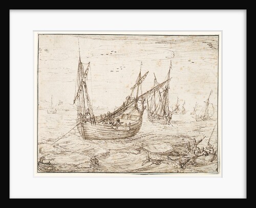 A herring buss catching a large fish by Hendrick Cornelisz Vroom