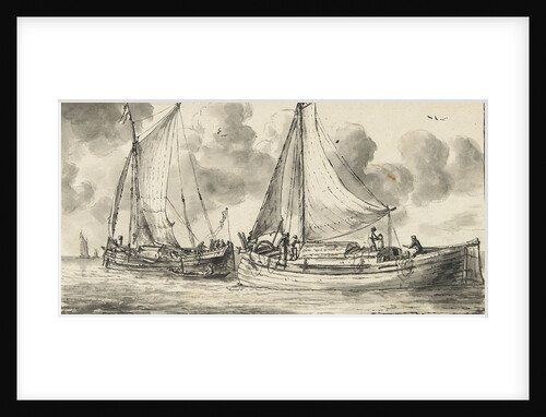 Study of a waterschip and a smalschip - fishing boats by Reinier Nooms