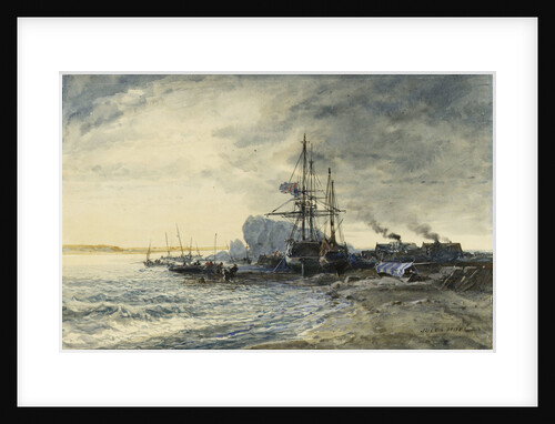 Fishing boats on the seashore by Jules Achille Noel