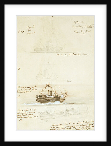 Four sketches of HM Survey ship 'Merlin', 9 May 1856 by Oswald Walter Brierly