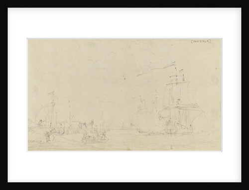 Sketch of a small sailing vessel saluting near the shore by Samuel Scott