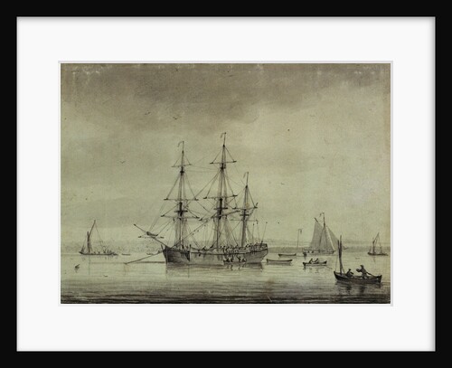 A merchant ship at anchor by unknown