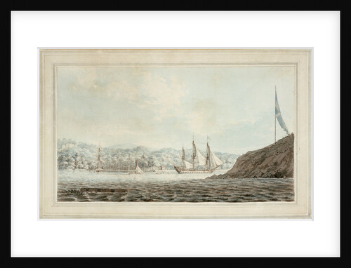 Two frigates in Plymouth harbour opposite Mount Edgcumbe by John Webber