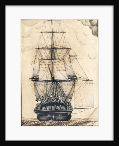 Study of the stern gallery of a vessel, also showing the rigging and sails by unknown