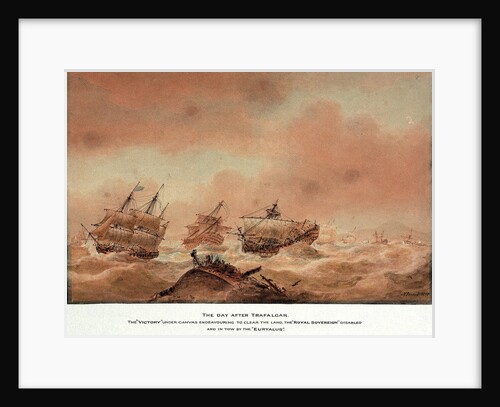The day after Trafalgar; the 'Victory' trying to clear the land with the 'Royal Soveriegn' in tow to the 'Euryalus' by Nicholas Pocock
