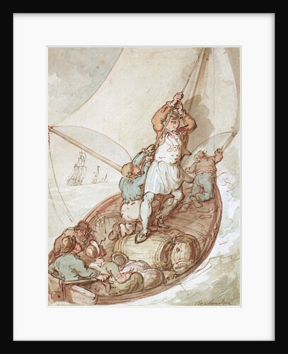 Hoisting sail in a boat by Thomas Rowlandson