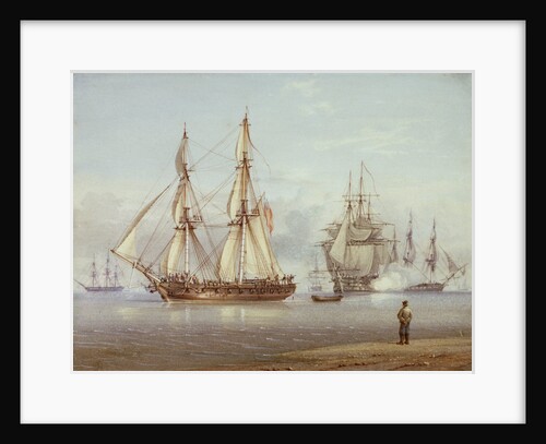Action with English frigate in foreground. Clio - Light air by William Joy