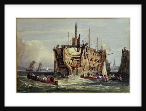 Convicts being rowed out to a prison hulk on the Thames by George Cooke