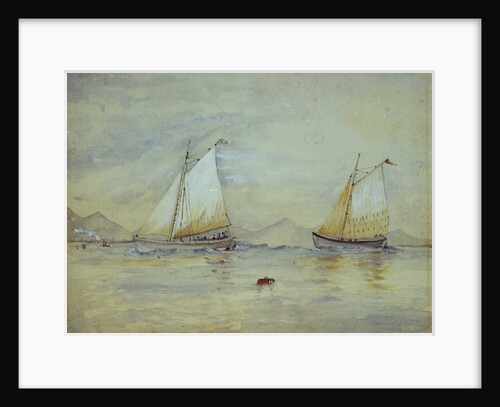 Two sailing craft off a shore by Lady Emily Frances Phipps Hornby