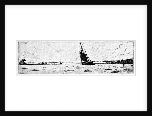 Sailing vessel on open water with hills beyond by John Everett