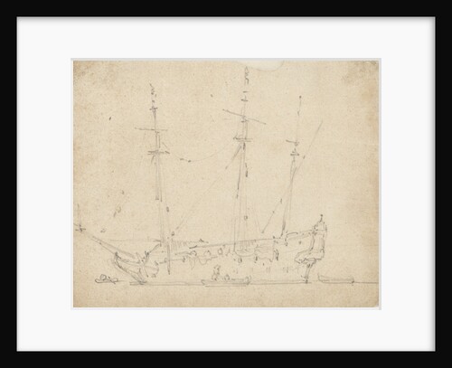 A Dutch ship bending sails by Willem Van de Velde the Younger