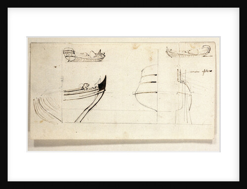 Two views of yacht and profiles of bow and stern by Willem Van de Velde the Younger