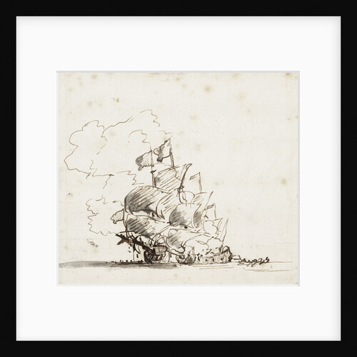 A fireship burning a flagship by Willem Van de Velde the Younger