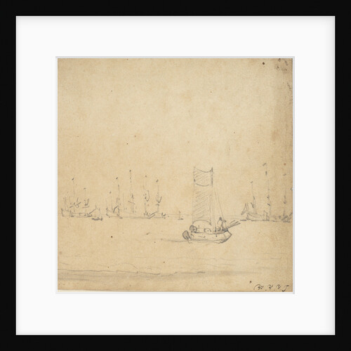 A weyschuit underway with the Dutch fleet at anchor by Willem Van de Velde the Younger