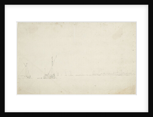 Two smalschips off a Dutch town by Willem Van de Velde the Younger