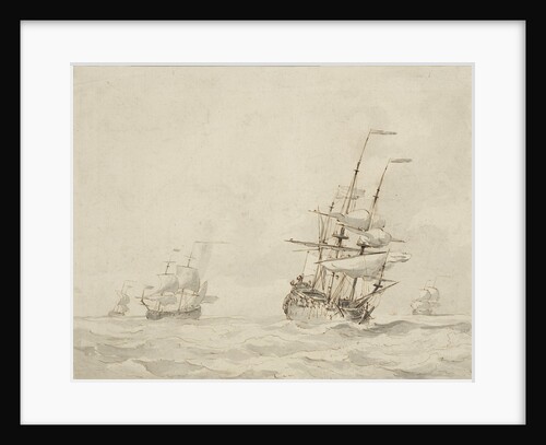 A Dutch flagship shortening sail by Willem Van de Velde the Younger