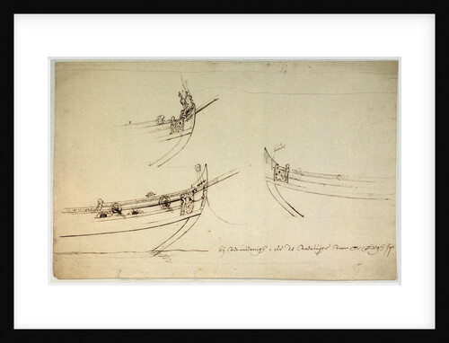 Sketch designs for the fore part of a yacht to be built for the van de Veldes by Willem Van de Velde the Younger