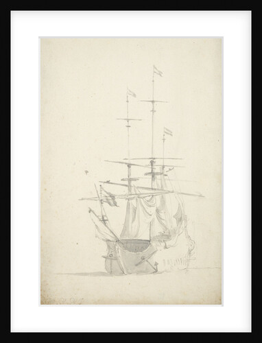 A Dutch ship bending sails by Willem Van de Velde the Younger