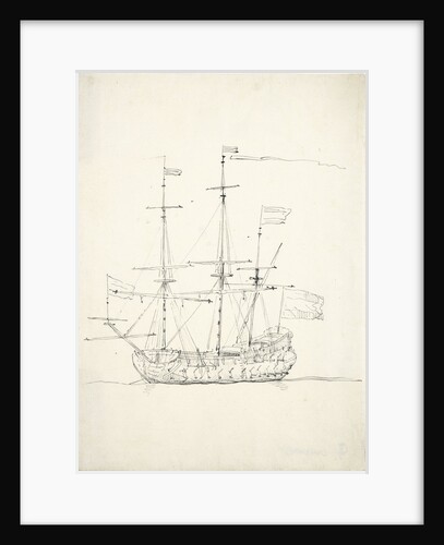 A Dutch flagship at anchor by Willem Van de Velde the Younger